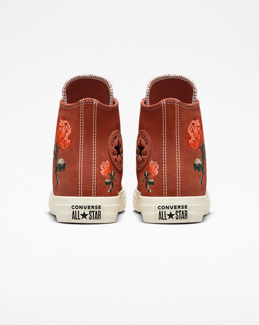 Women's Converse Chuck Taylor All Star Embroidered Roses High Top Shoes Orange | AU 6C1E9X
